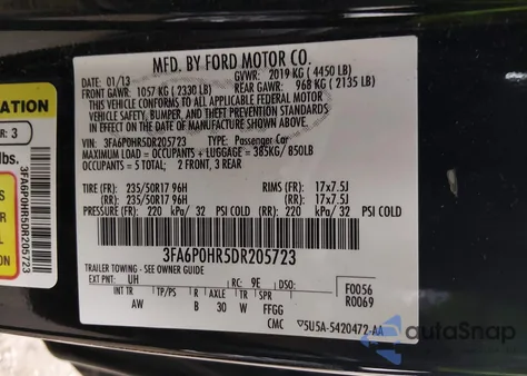 2013 Ford Fusion Se z USA, uszkodzony, nr VIN 3FA6P0HR5DR205723